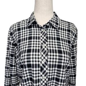Talbots Shirt Womens Small Petite‎ Black White Plaid Button Down Long Sleeve Top